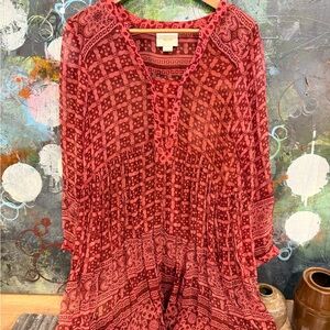 Maeve Anthropologie Pink Embellished 3/4 Sleeve Tunic